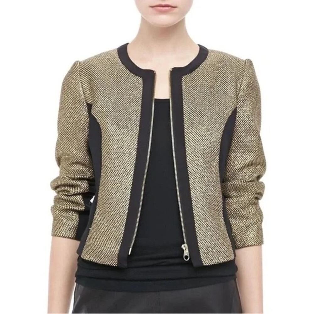Ted Baker Metallic Gold Texture Zip Up Jacket Size US 4